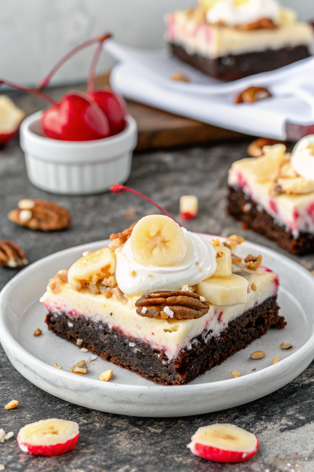 Banana Split Brownies ingredients organized and measured on kitchen counter