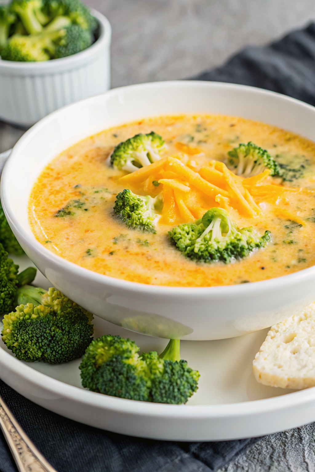 Best Broccoli Cheese Soup ingredients organized and measured on kitchen counter
