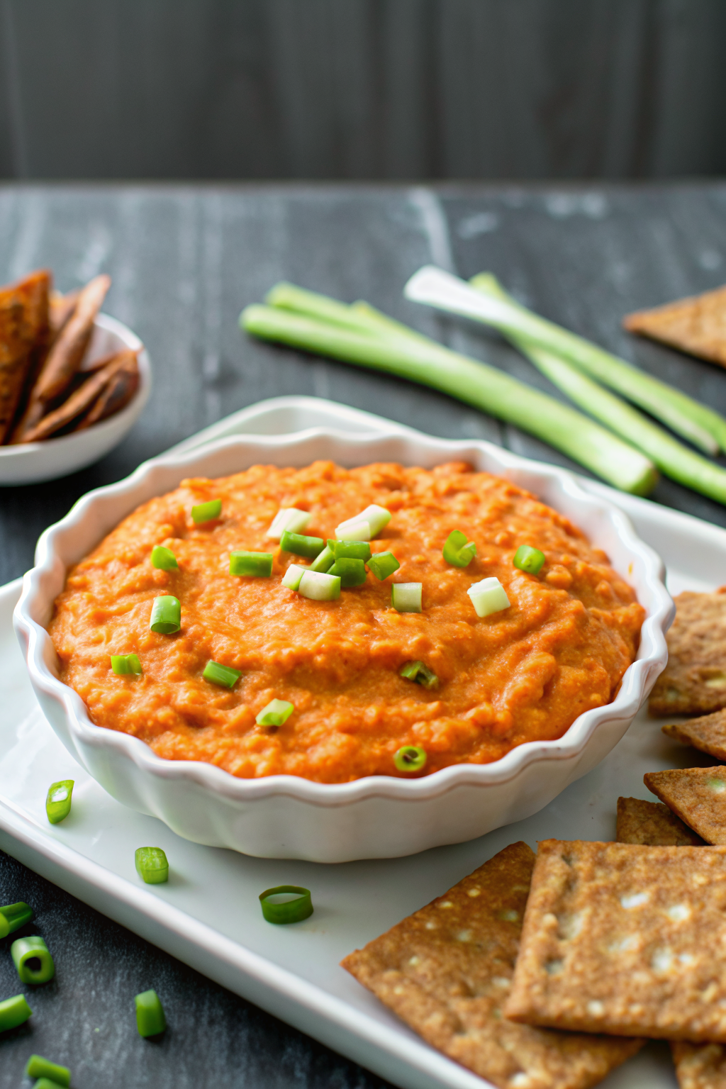 Buffalo Chicken Dip ingredients organized and measured on kitchen counter