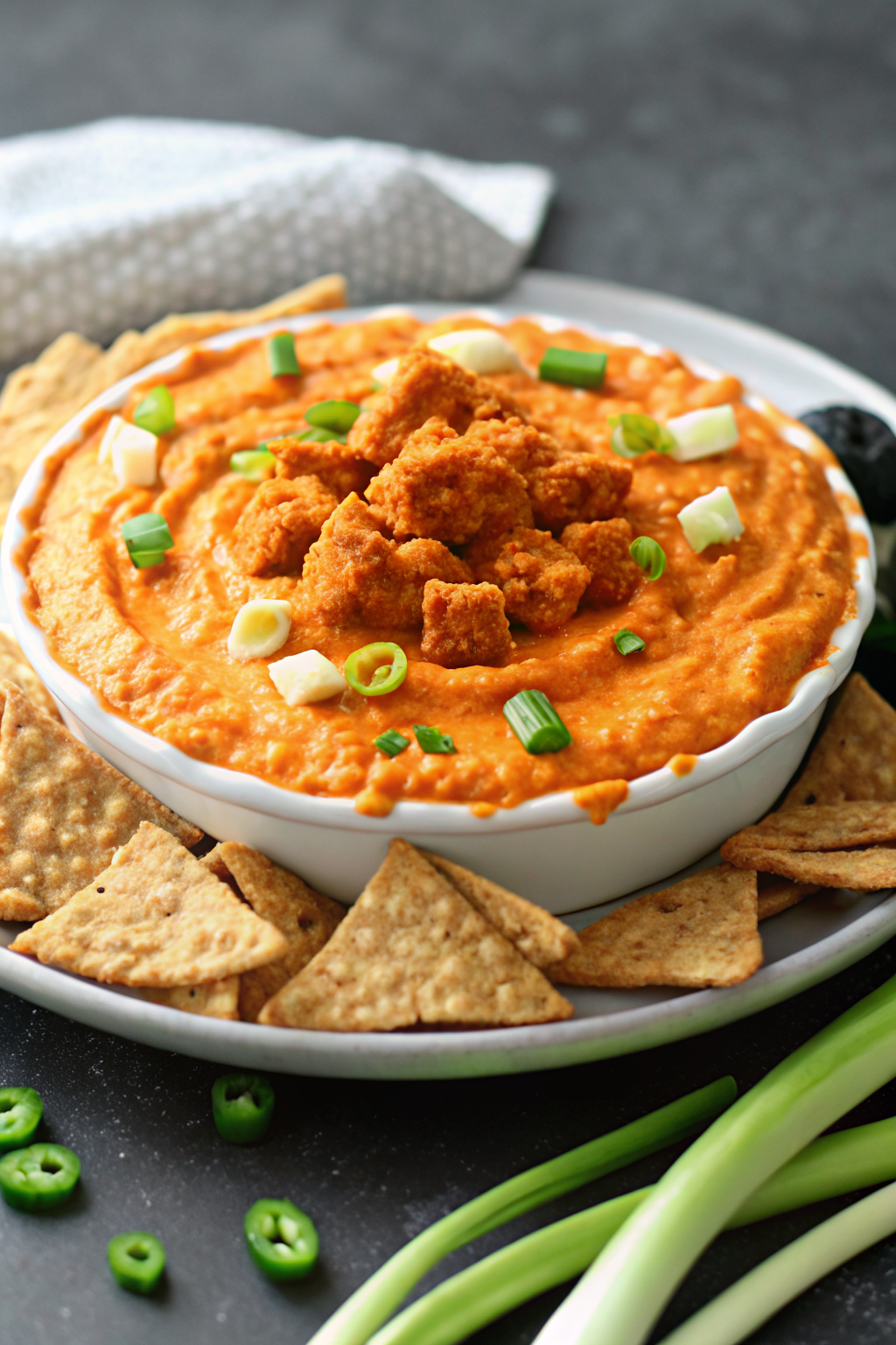 Buffalo Chicken Dip slice on plate showing perfect texture and swirl pattern