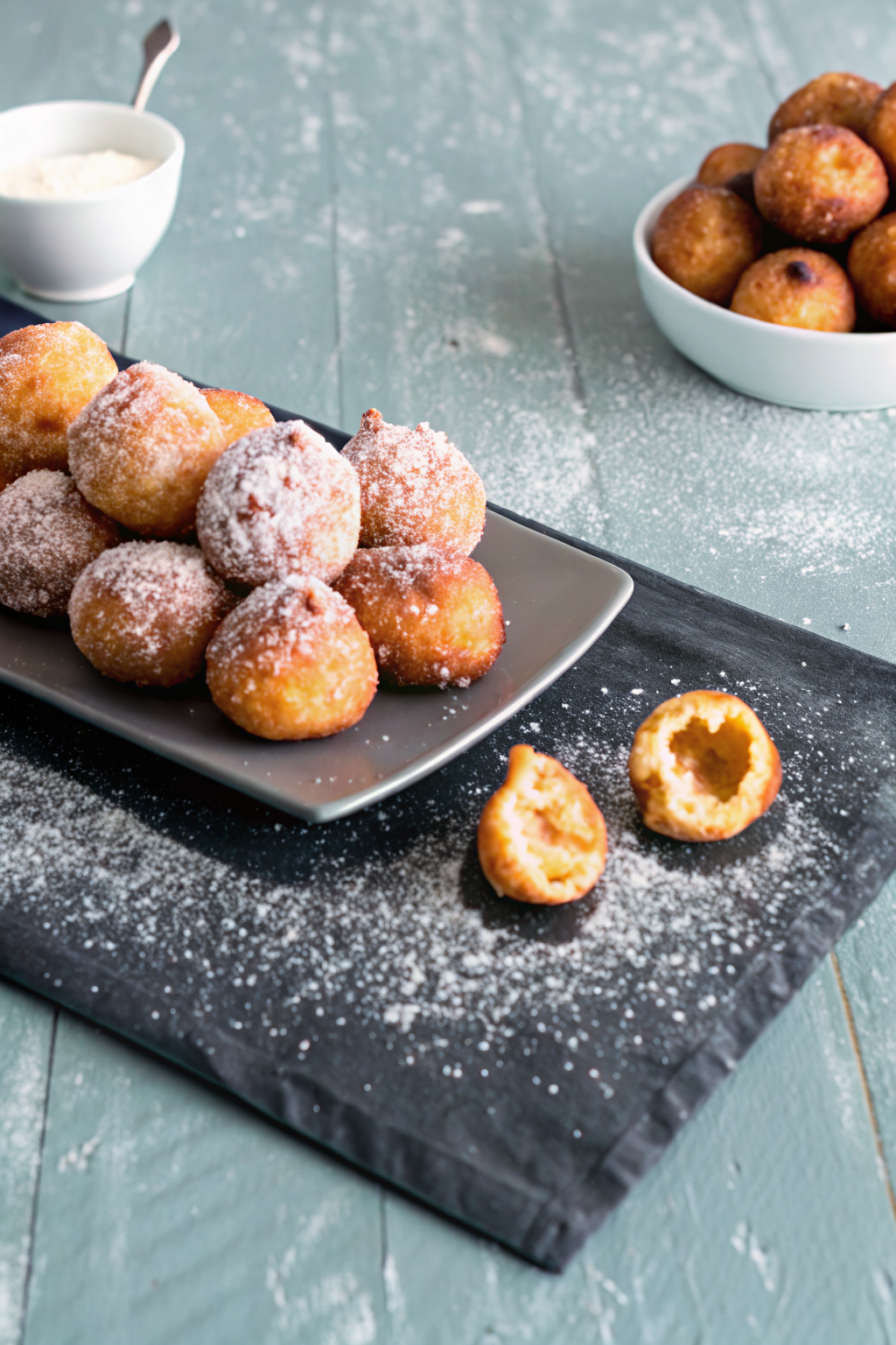 Jelly Donut Holes beautifully presented from an overhead angle