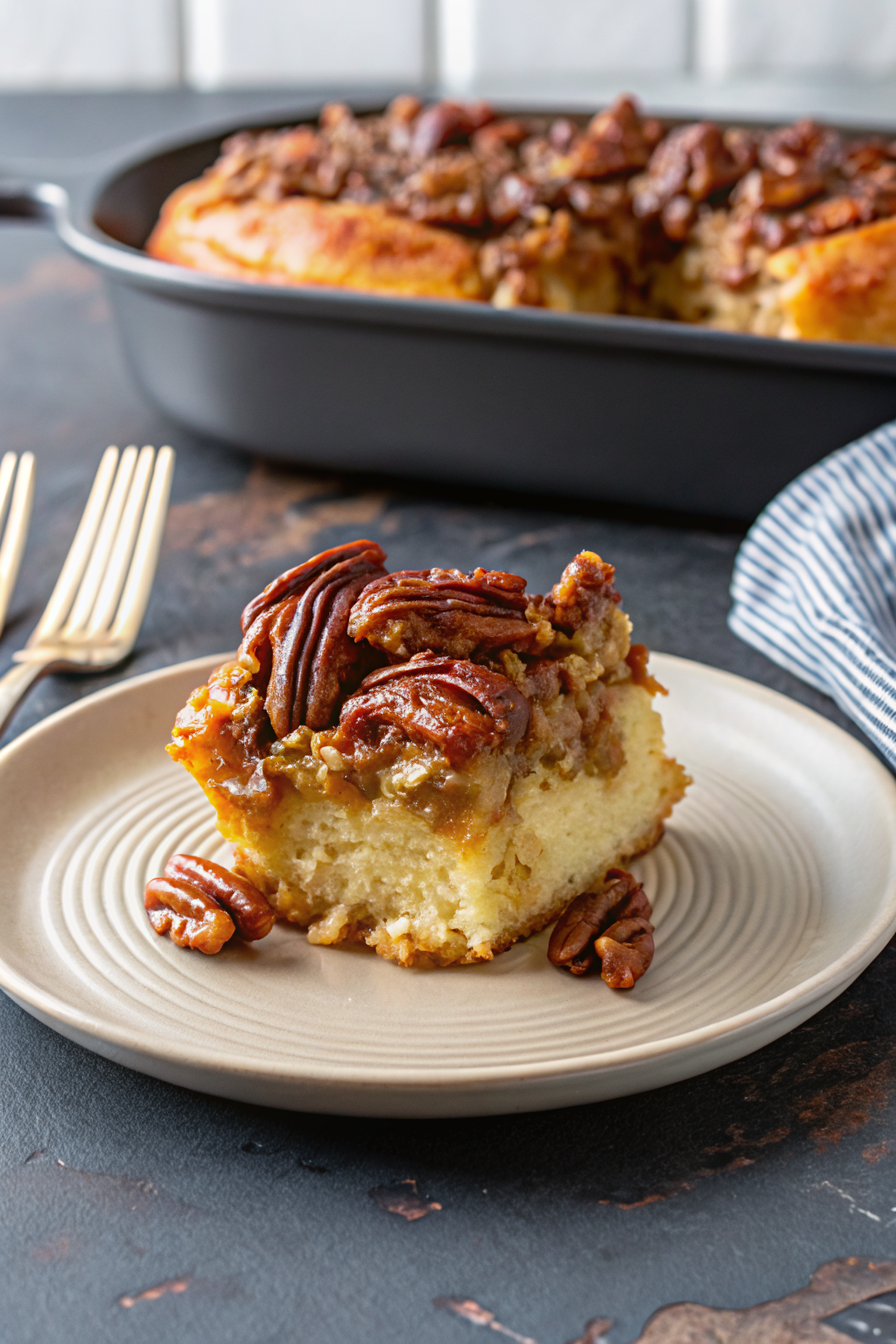 Caramel Pecan Breakfast Casserole ingredients organized and measured on kitchen counter