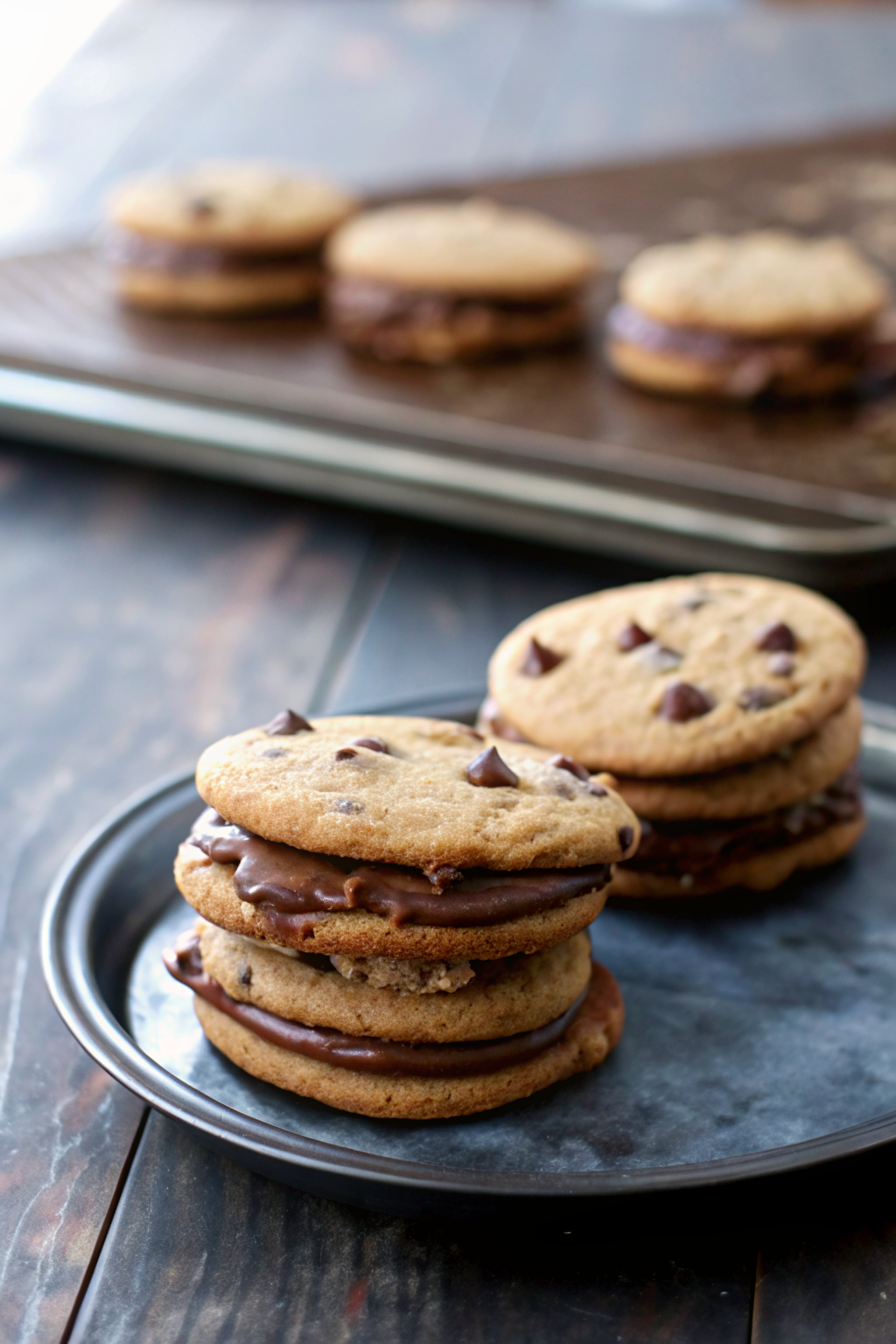 Chocolate Chip Cookie Sandwiches With Nutella Cream Cheese Filling