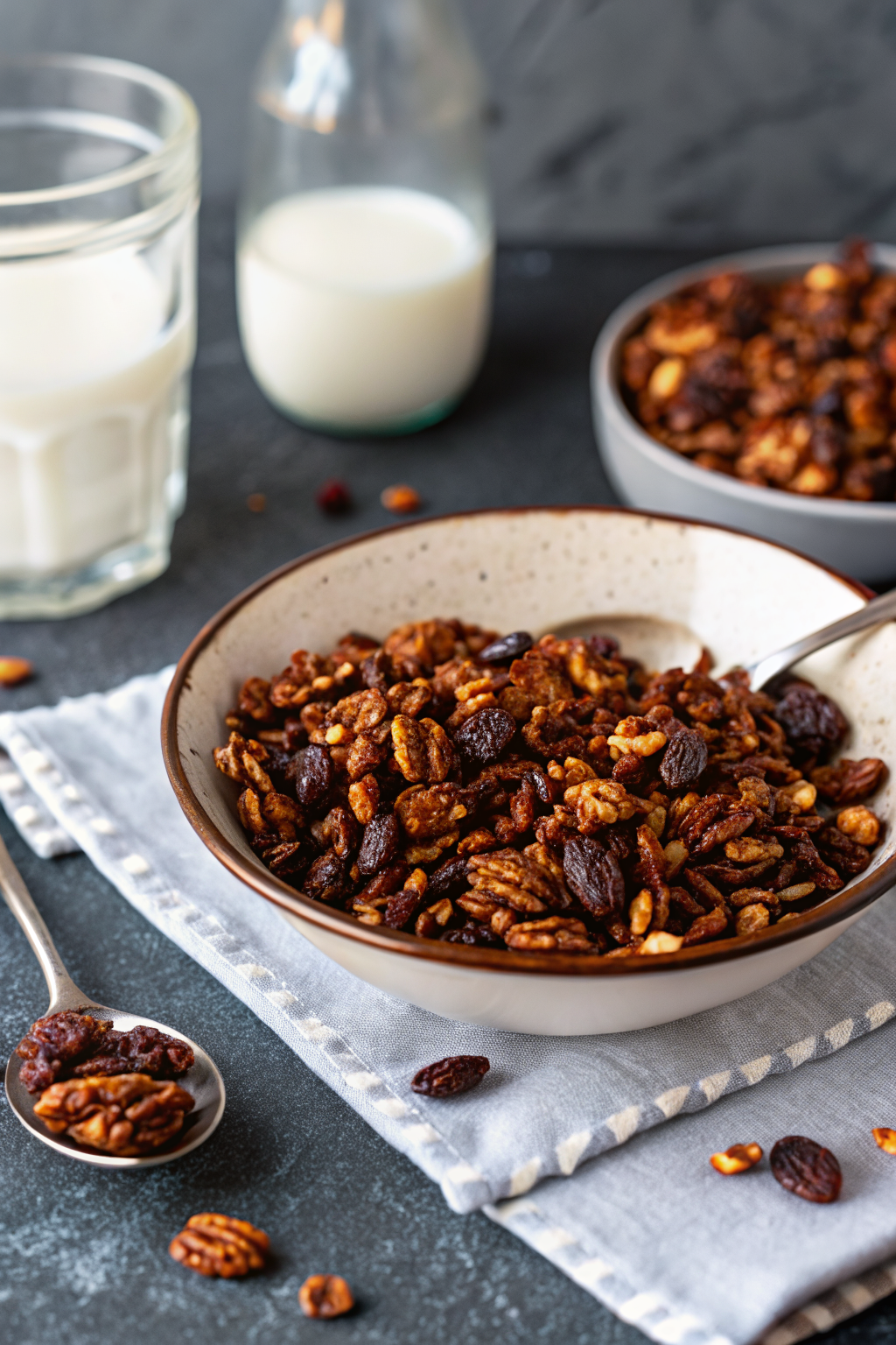 Chocolate Granola ingredients organized and measured on kitchen counter