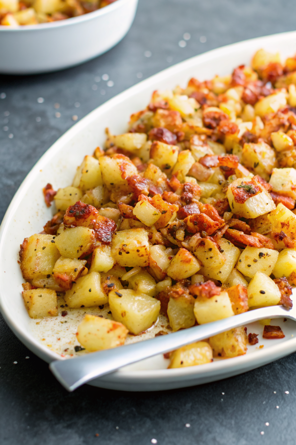 Crispy Cheese Bacon Potatoes slice on plate showing perfect texture and swirl pattern