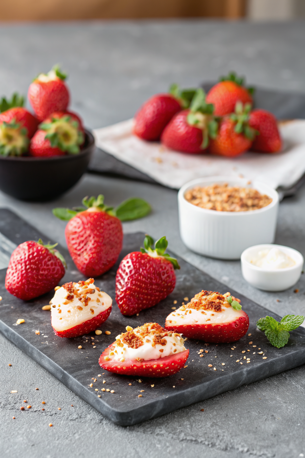 Strawberry Deviled beautifully presented from an overhead angle