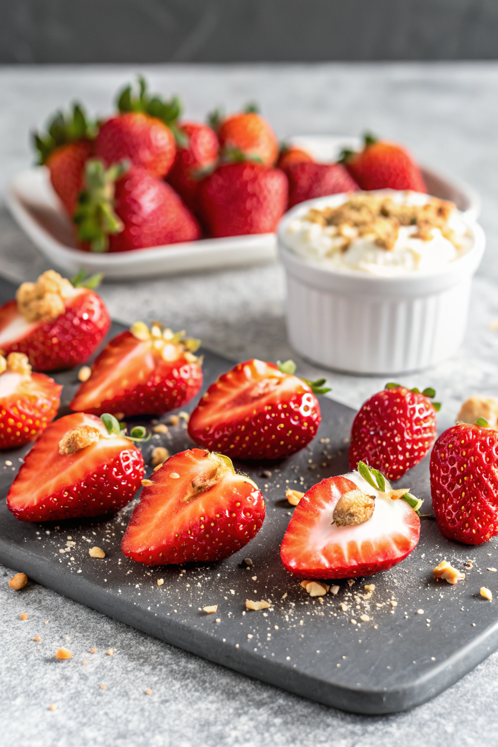 Strawberry Deviled ingredients organized and measured on kitchen counter