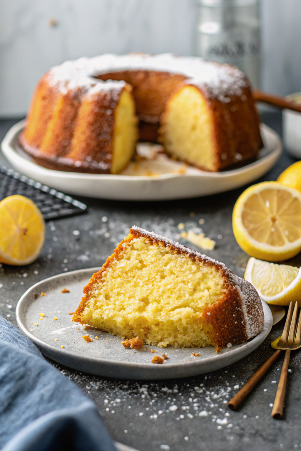 Lemon Bundt Cake ingredients organized and measured on kitchen counter