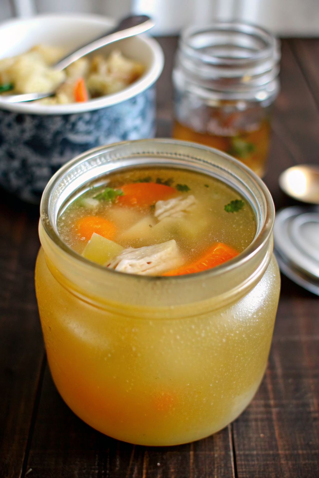 Homemade Chicken Broth ingredients organized and measured on kitchen counter