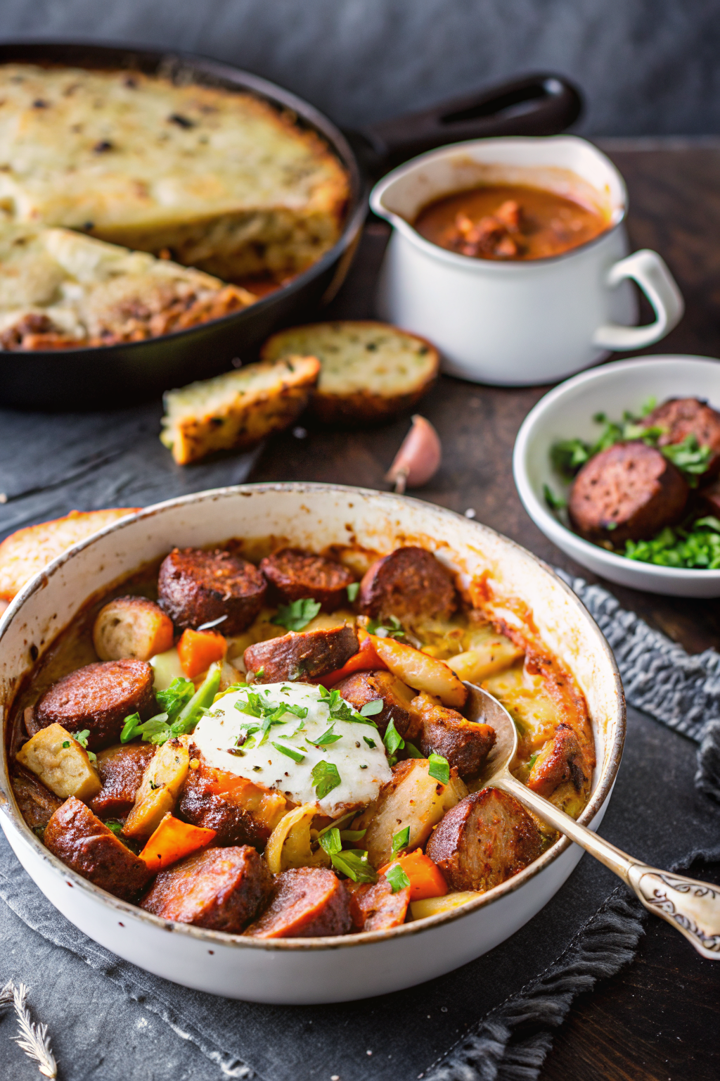 Dublin Coddle beautifully presented from an overhead angle