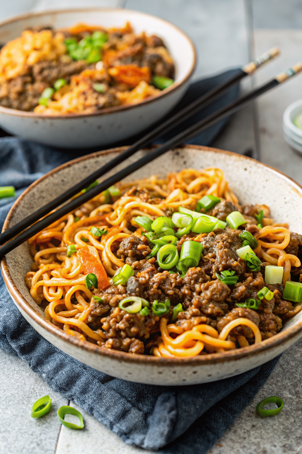One-Pot Ground Beef Ramen Noodles ingredients organized and measured on kitchen counter