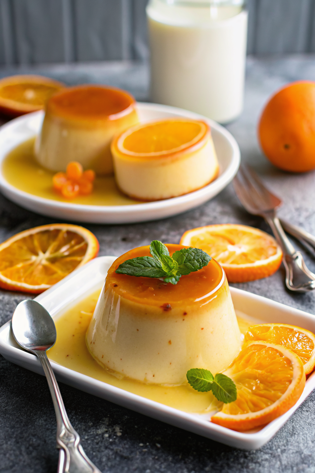 Creamy Orange Custard ingredients organized and measured on kitchen counter