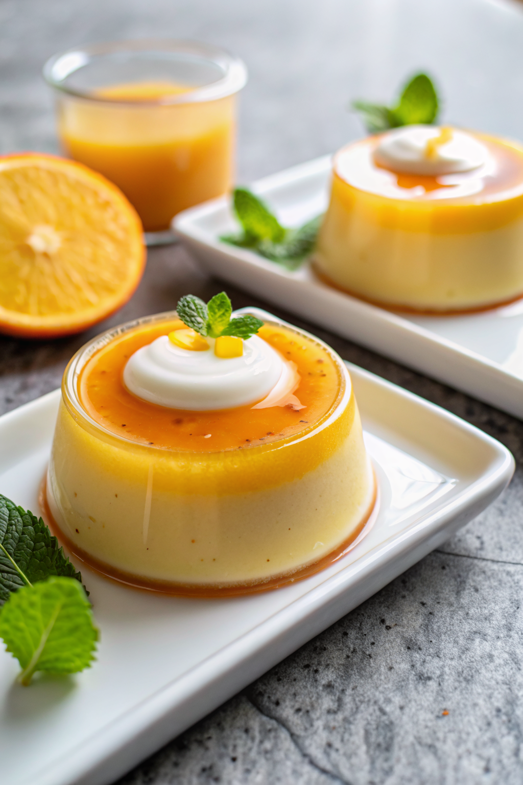 Creamy Orange Custard slice on plate showing perfect texture and swirl pattern