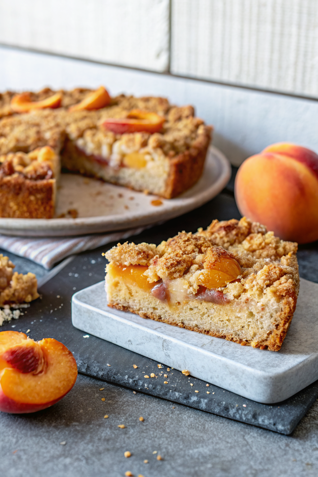Peach Coffee Cake ingredients organized and measured on kitchen counter