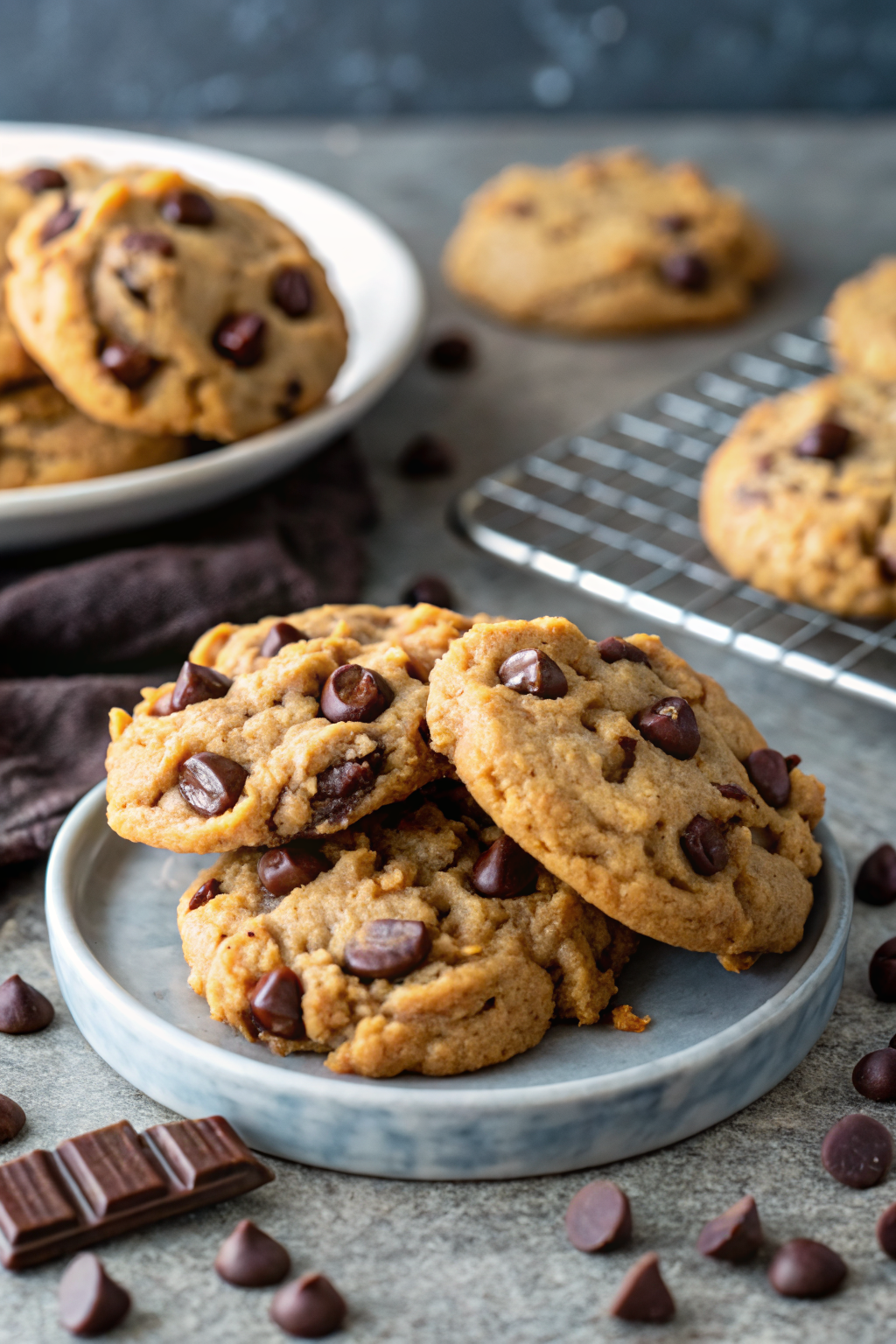 Peanut Butter Chocolate Chip Cookies ingredients organized and measured on kitchen counter