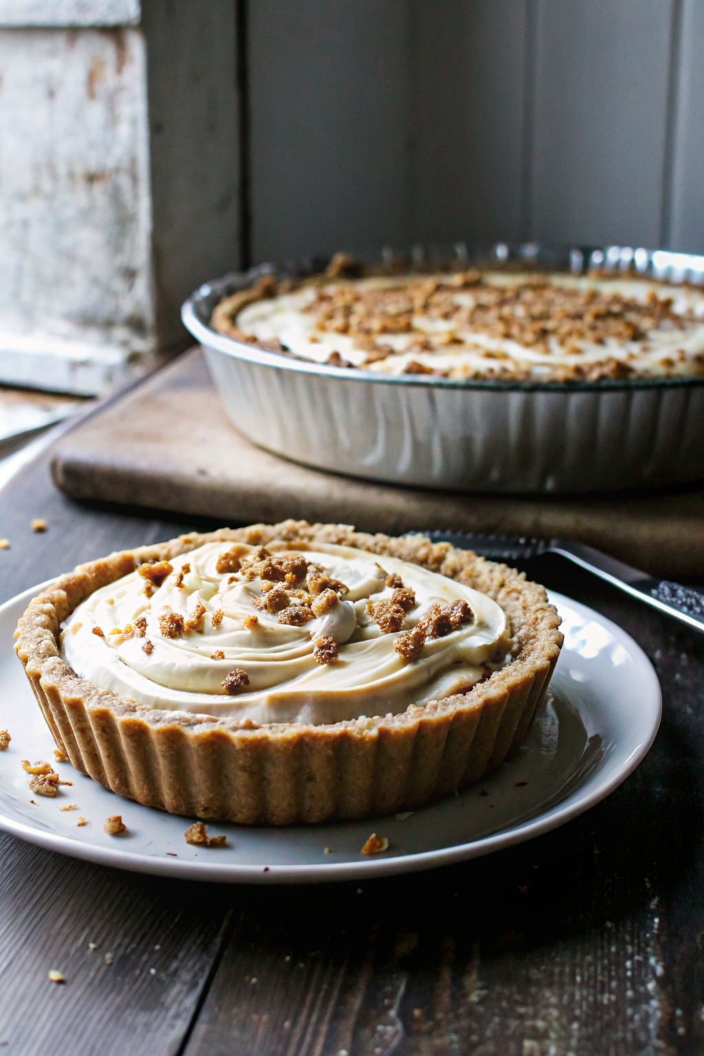 Peanut Butter Pie beautifully presented from an overhead angle