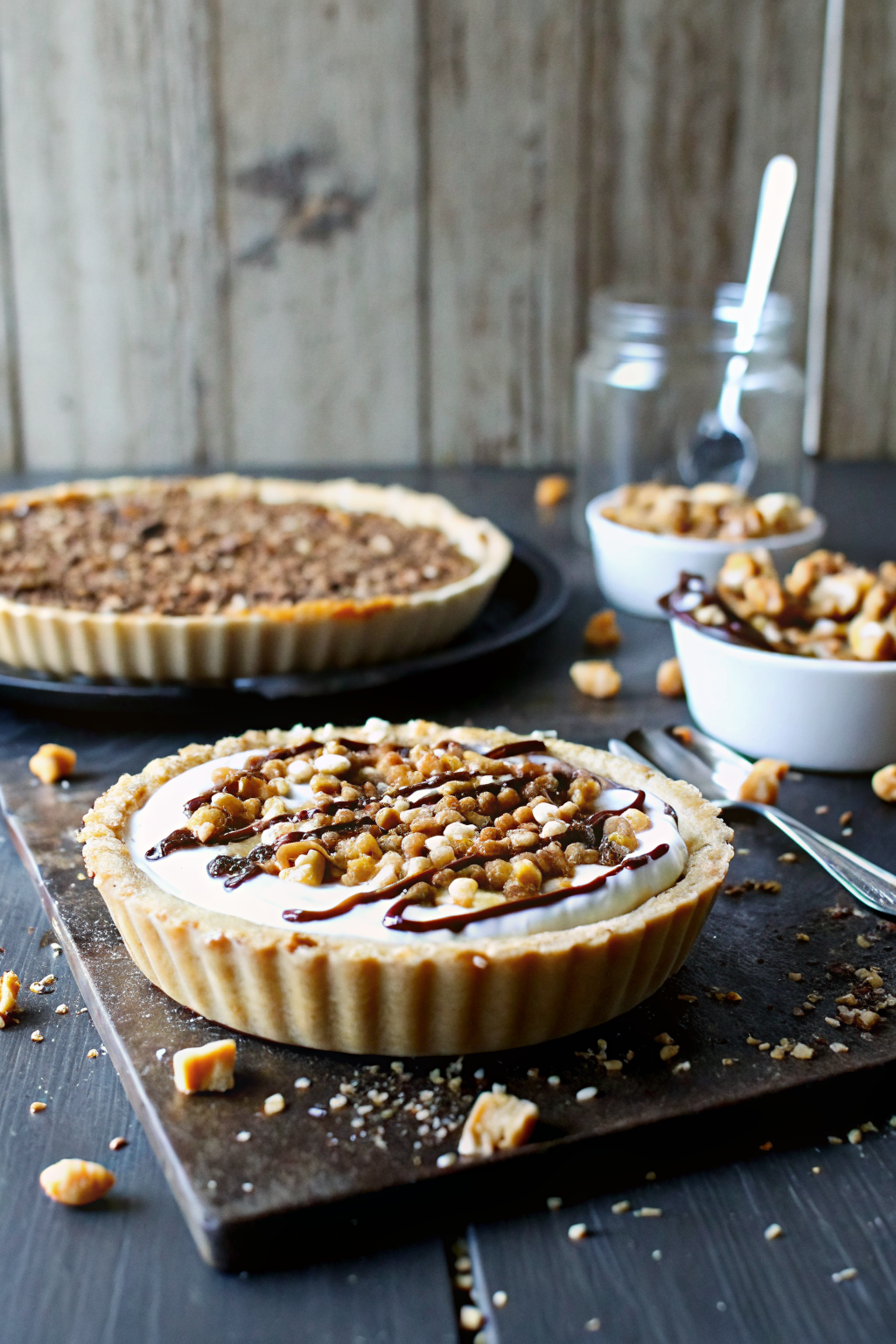 Peanut Butter Pie ingredients organized and measured on kitchen counter