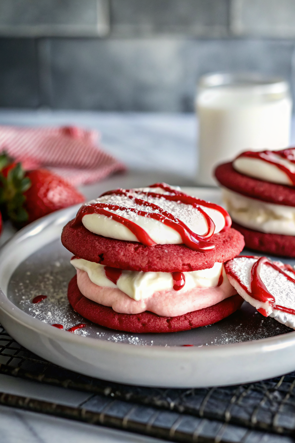 Red Velvet Sugar Cookies ingredients organized and measured on kitchen counter