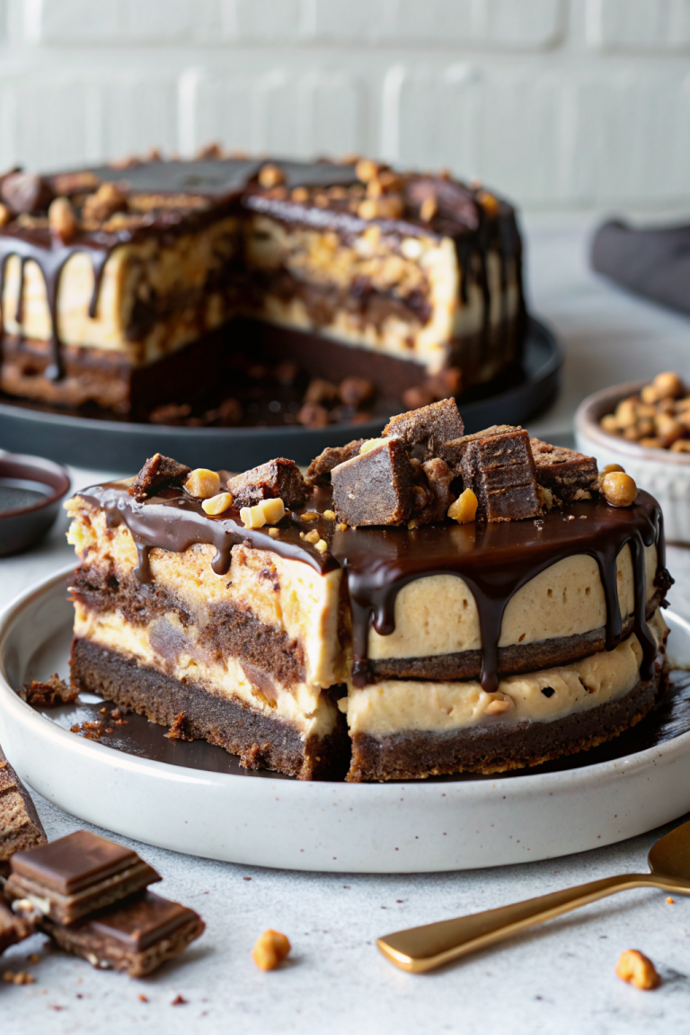 Snickers Peanut Butter Brownie Ice Cream Cake