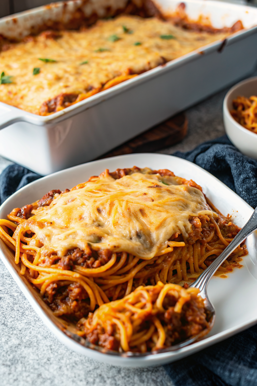Spaghetti Bake ingredients organized and measured on kitchen counter