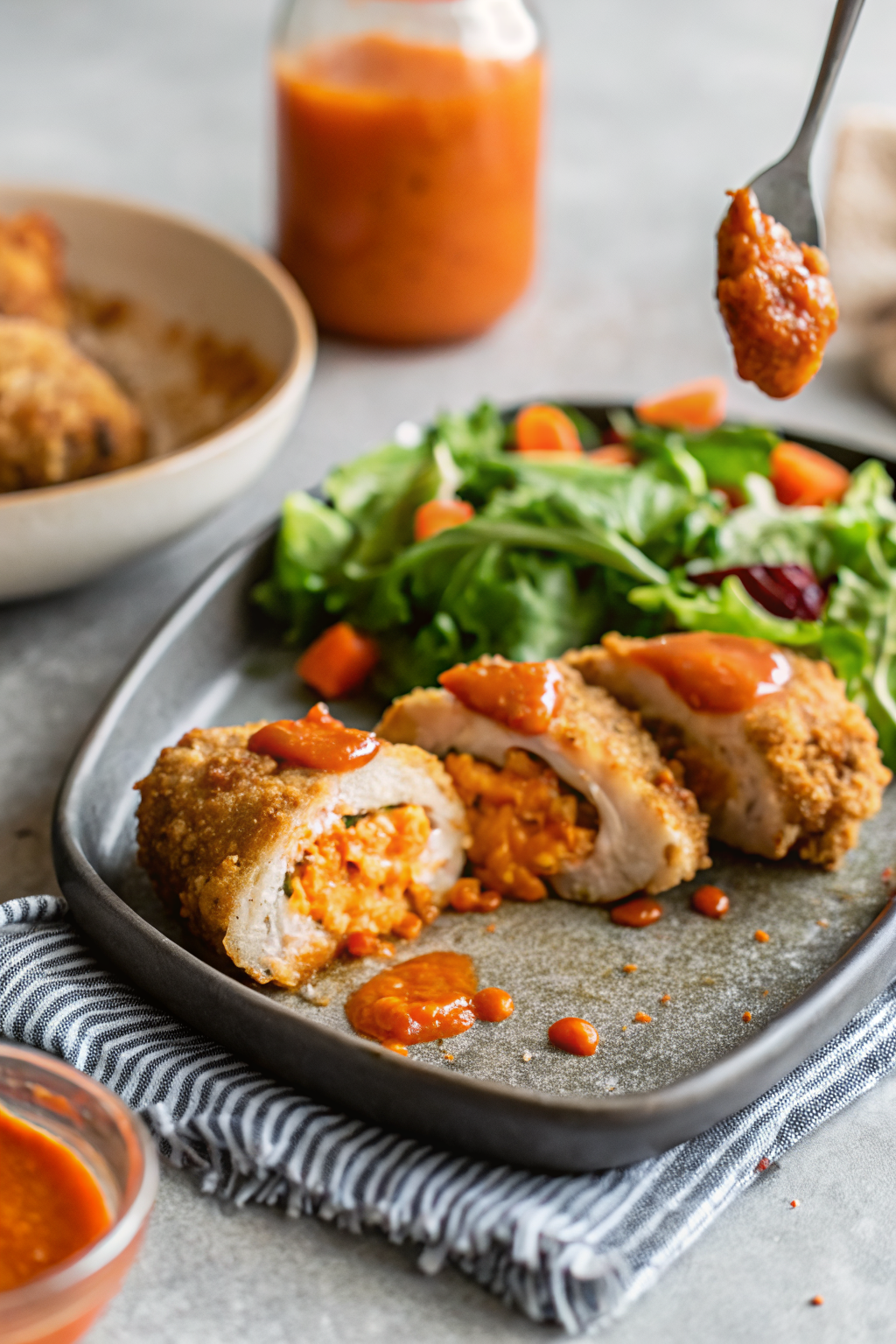 Buffalo Stuffed Chicken Breasts ingredients organized and measured on kitchen counter